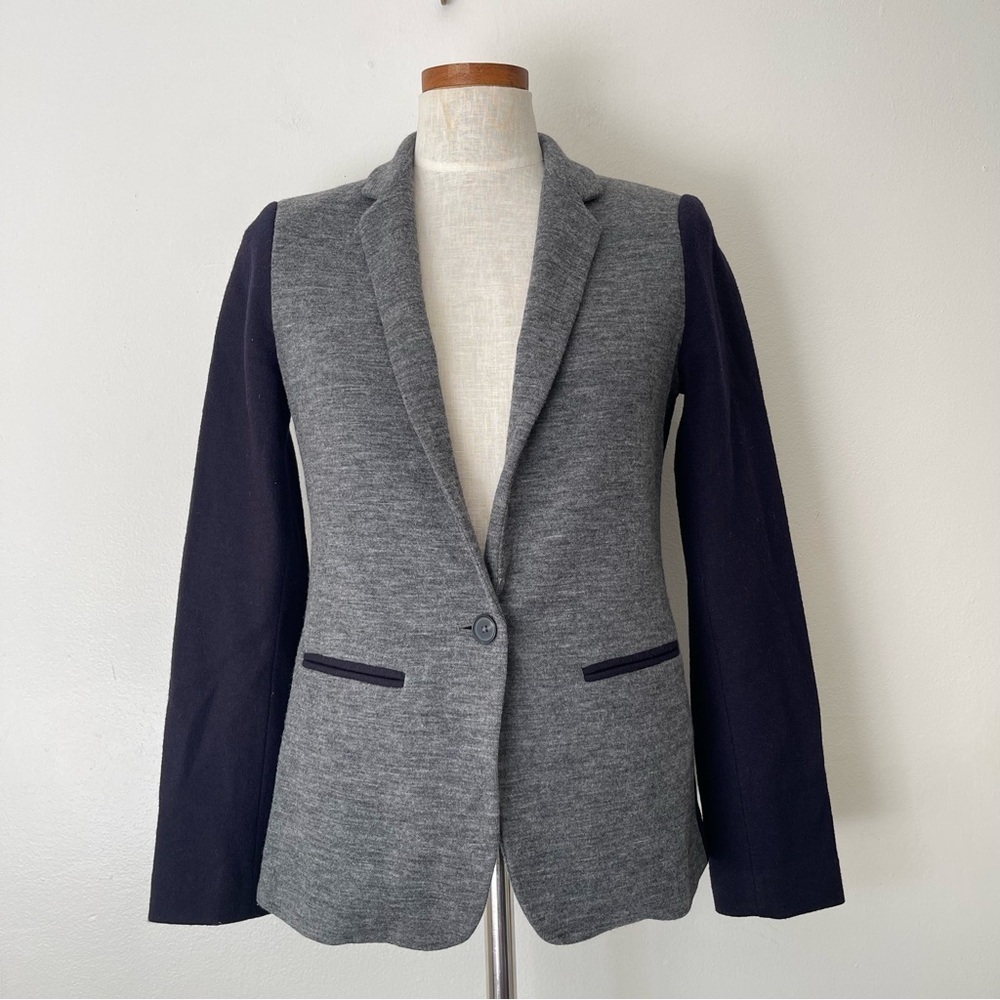 J. Crew Contrast Wool blend Gray blazer preowned size 4